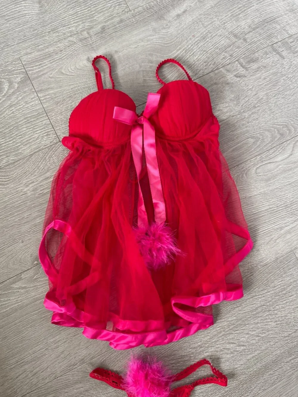 Victoria’s Secret Sexy Little Things Hot Pink Babydoll & Open Crotch Panty Set - Picture 2 of 13